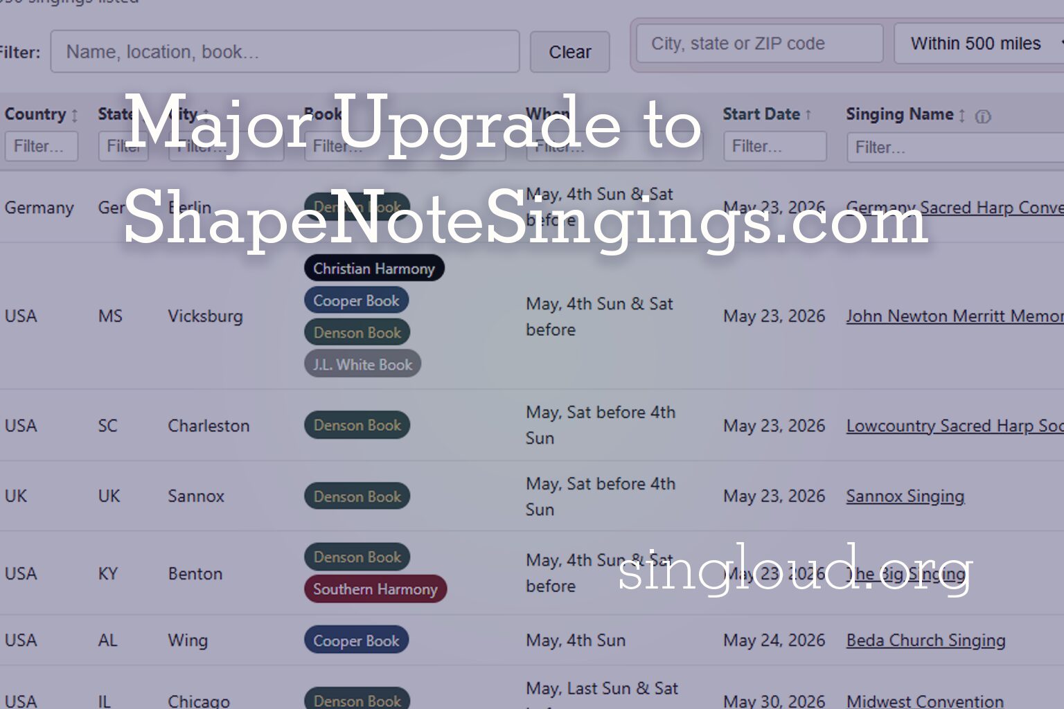 Major Upgrade to ShapeNoteSingings.com